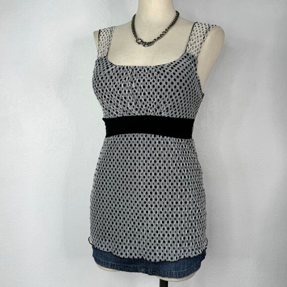 Coquette Dollette Polka Dots Black and White Mesh Babydoll Tank Top Size Small - Picture 1 of 6
